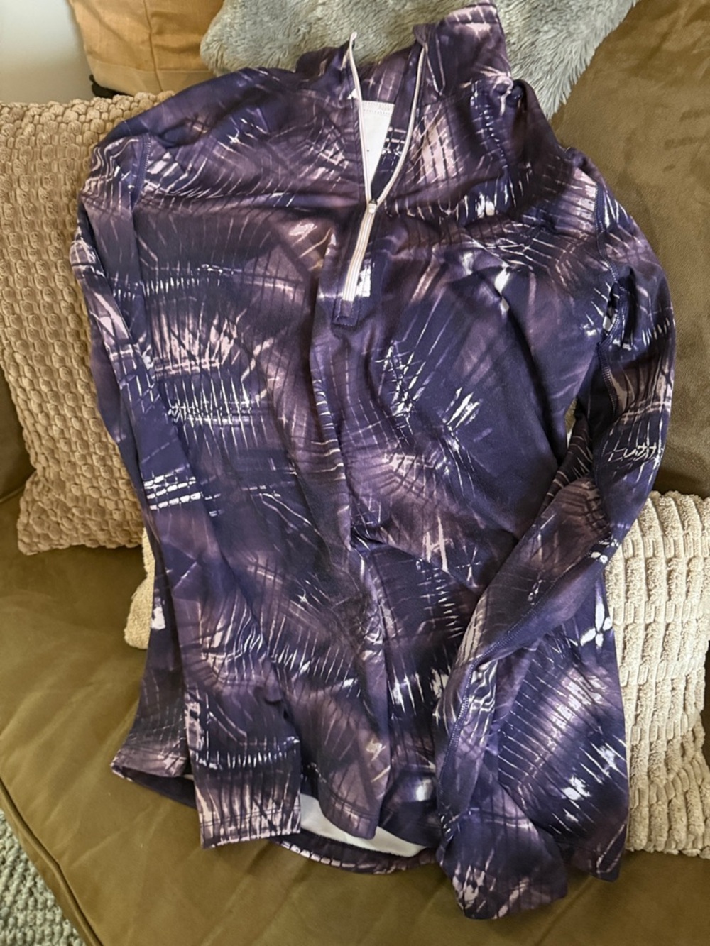 Nike Purple Patterned 3/4 Zip Long Sleeve Top Dri Fit stretchy material.